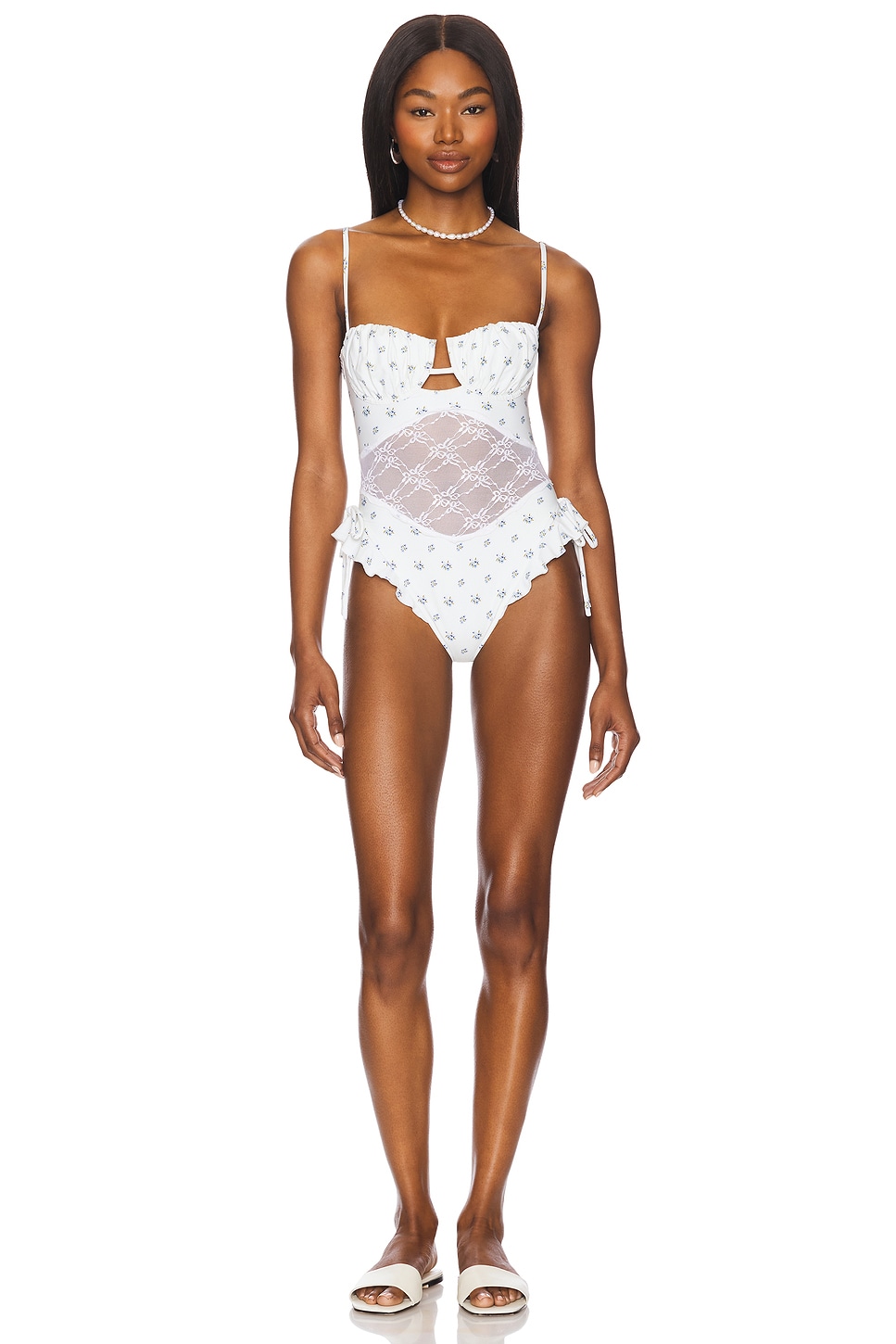 【Montce】レース使いが可愛い ワンピース水着 レースレディース Lace Ladies 花柄デザインワンピース水着