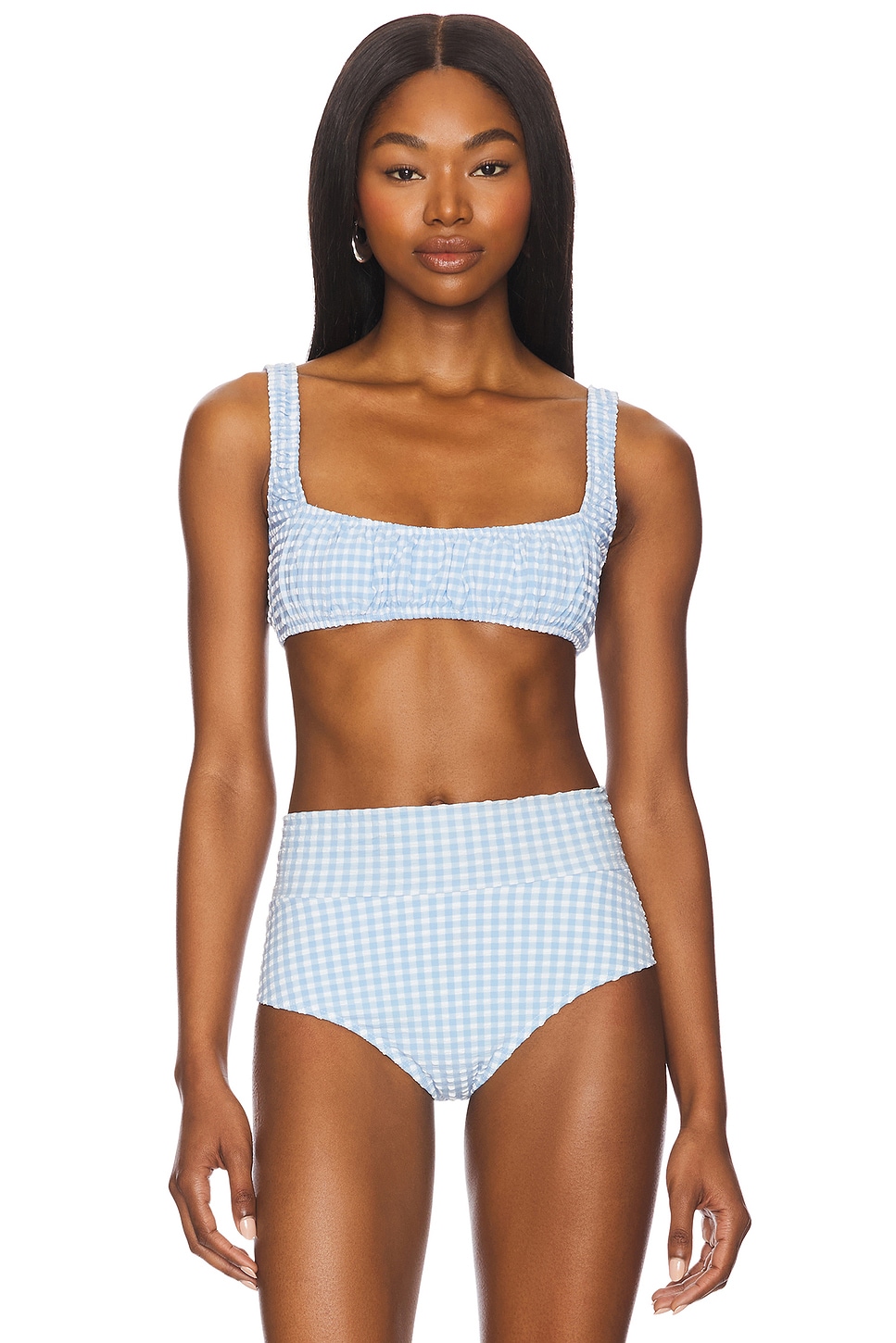 Montce Zoe Bikini Top in Peri Micro Gingham | REVOLVE