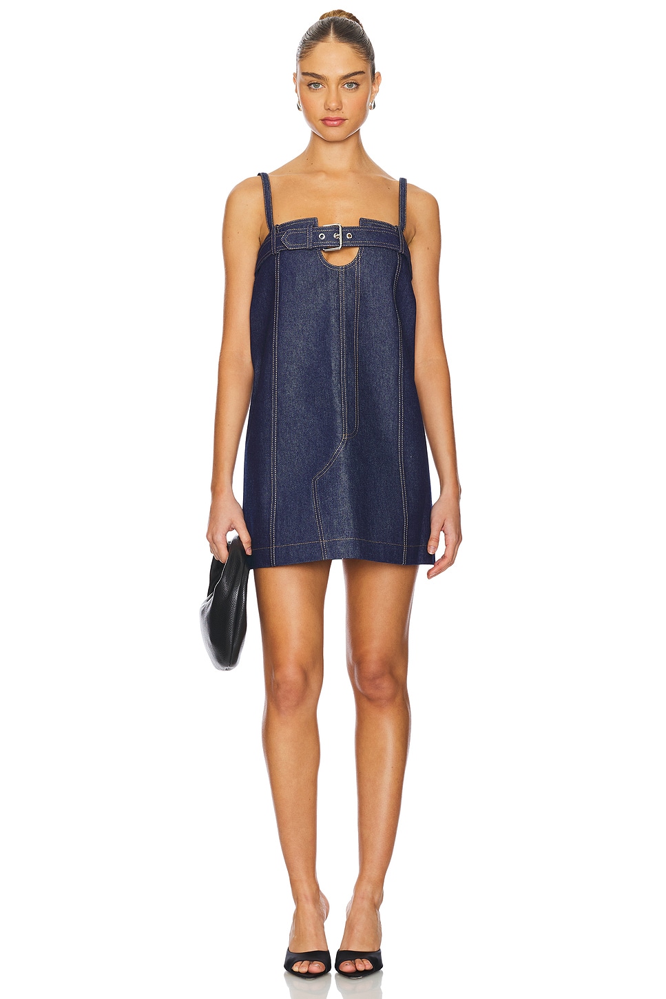 denim boxy dress boohoo Women's Boxy Short Sleeve Denim Dress in Mid Wash | Size: 2