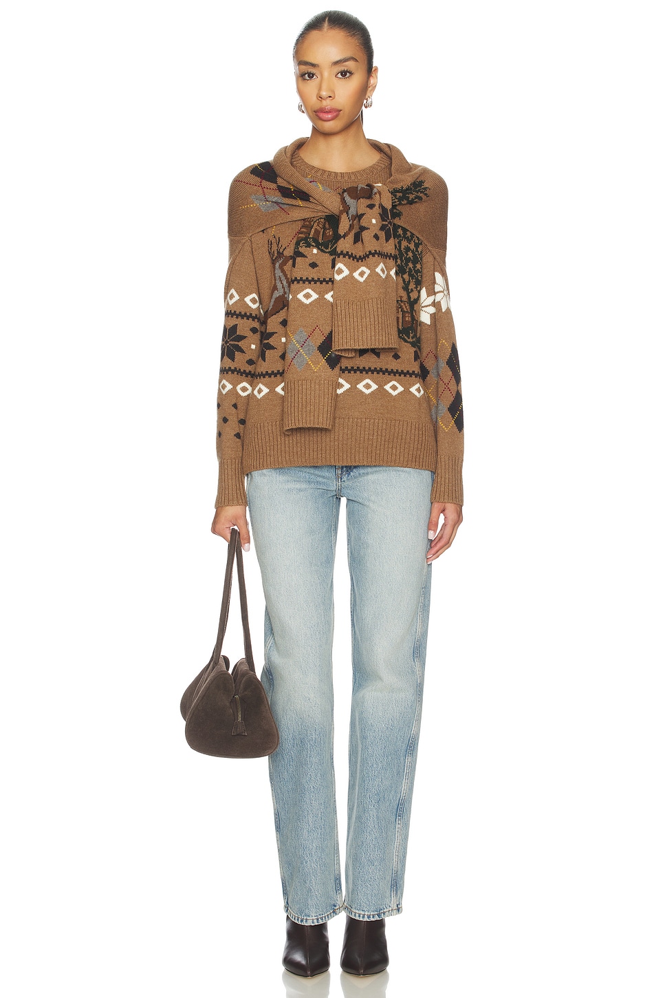Monse Fair Isle Crewneck Sweater With Scarf
