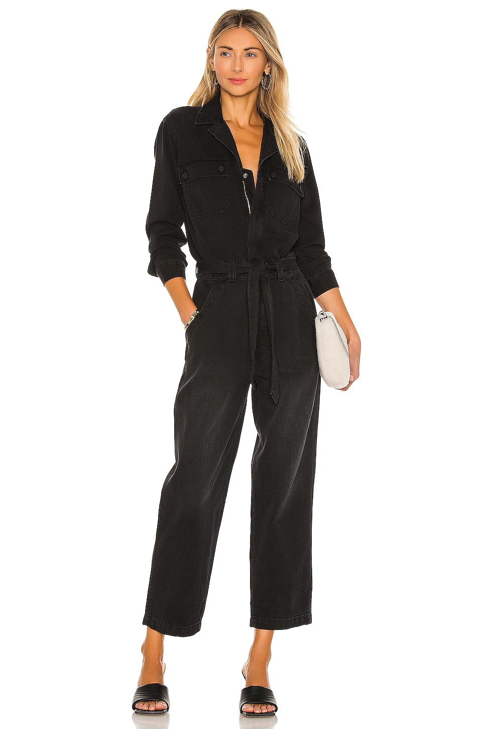 MOTHER The Belted Fixer Jumpsuit in Blackout | REVOLVE