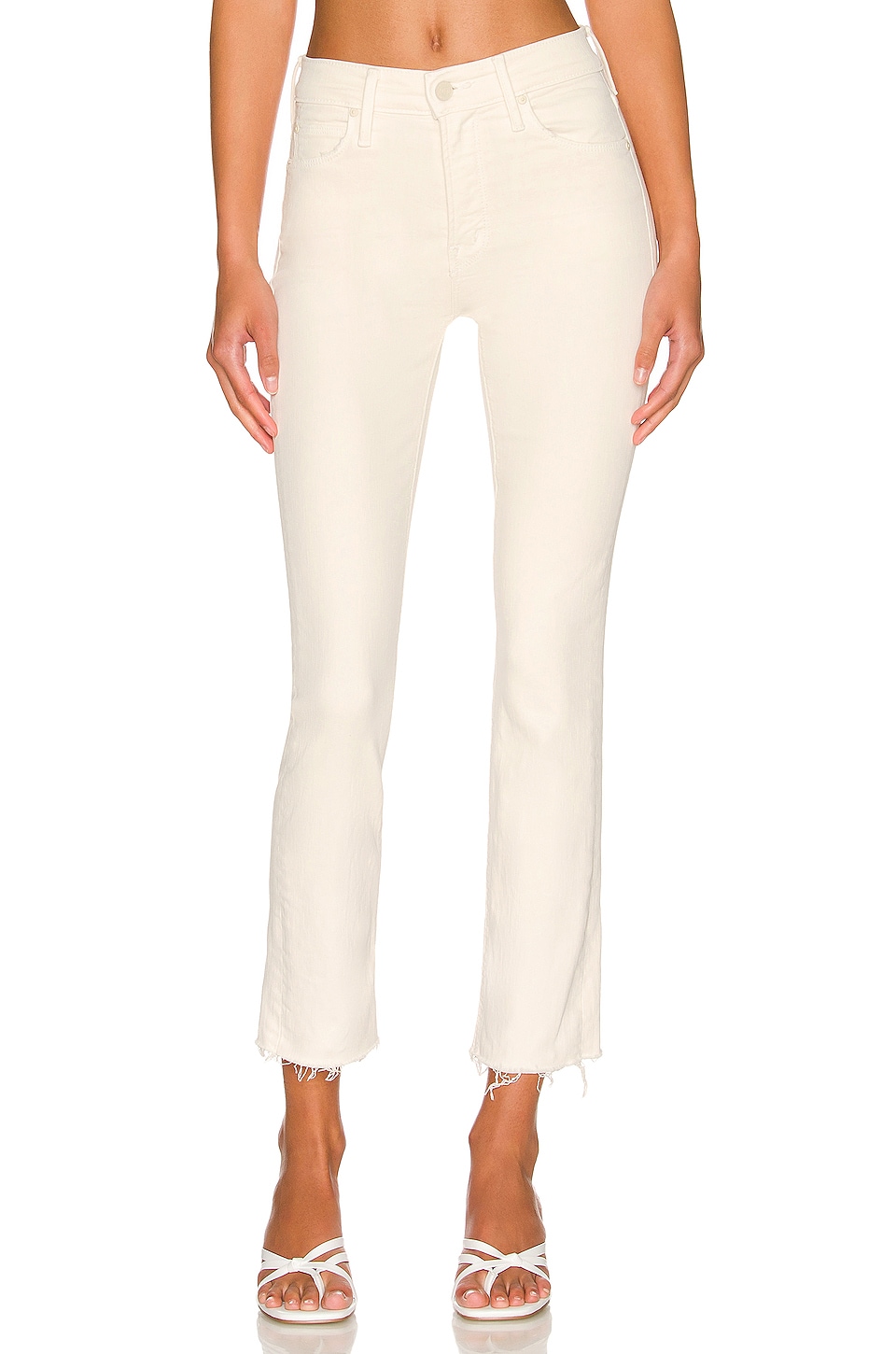 MOTHER The Mid Rise Dazzler Crop Fray in Cream Puffs | REVOLVE