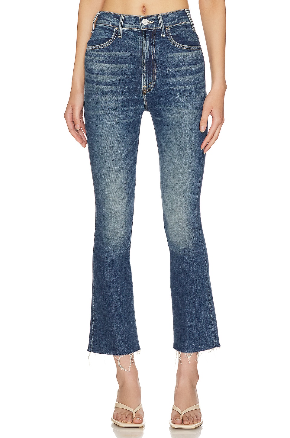 MOTHER The Tripper Flood Frayed High Waist Ankle Flare Jeans