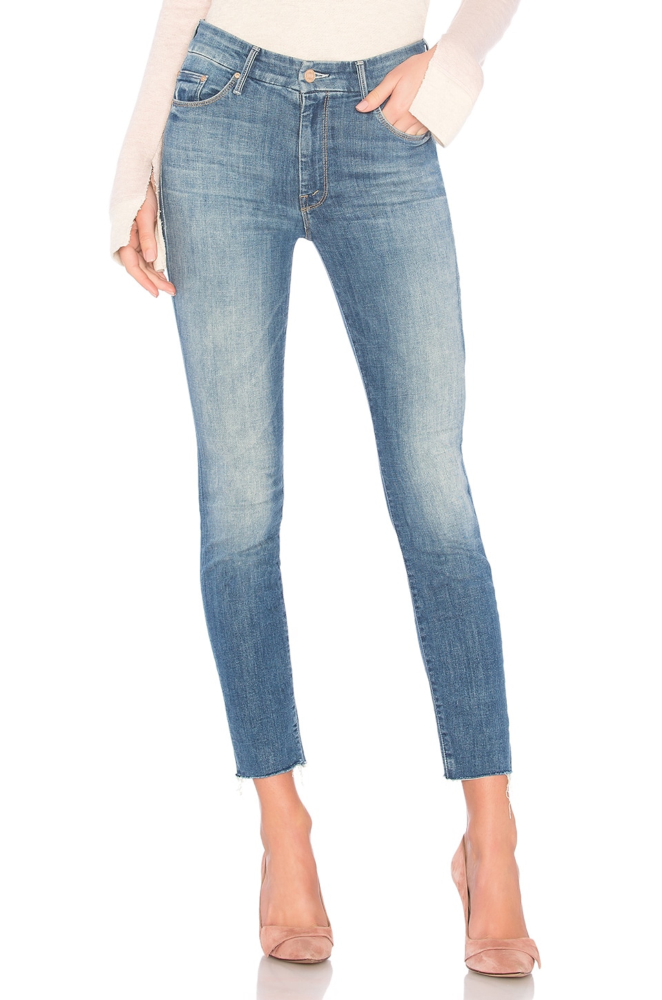 mother denim high waisted looker ankle fray