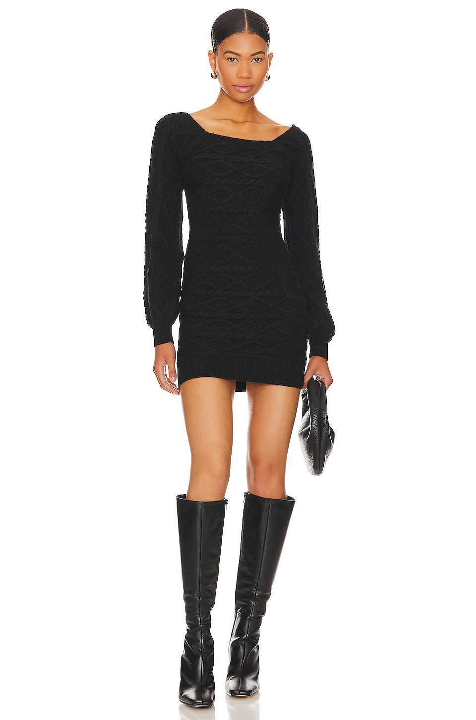 MORE TO COME Simone Cable Knit Dress in Black | REVOLVE