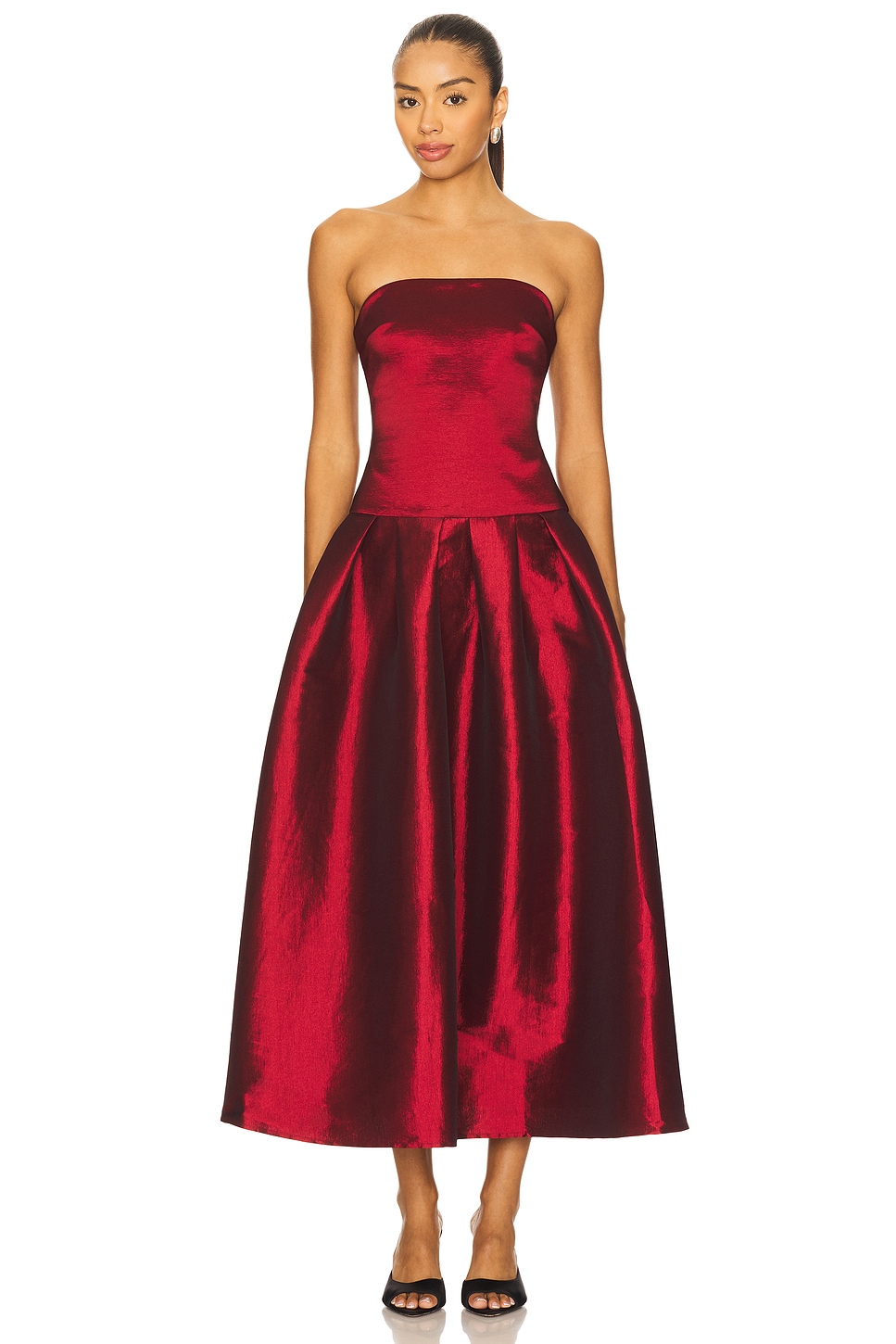 blue dress for baby girl Red Prom Dresses Strapless Sheath/Column Pleats Stretch Satin Prom Dre main image 0