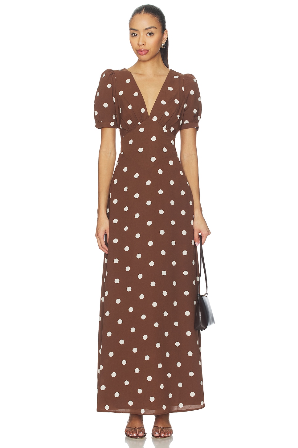 Devin Maxi Dress in Brown & Cream Polka Dot View 1 of 3