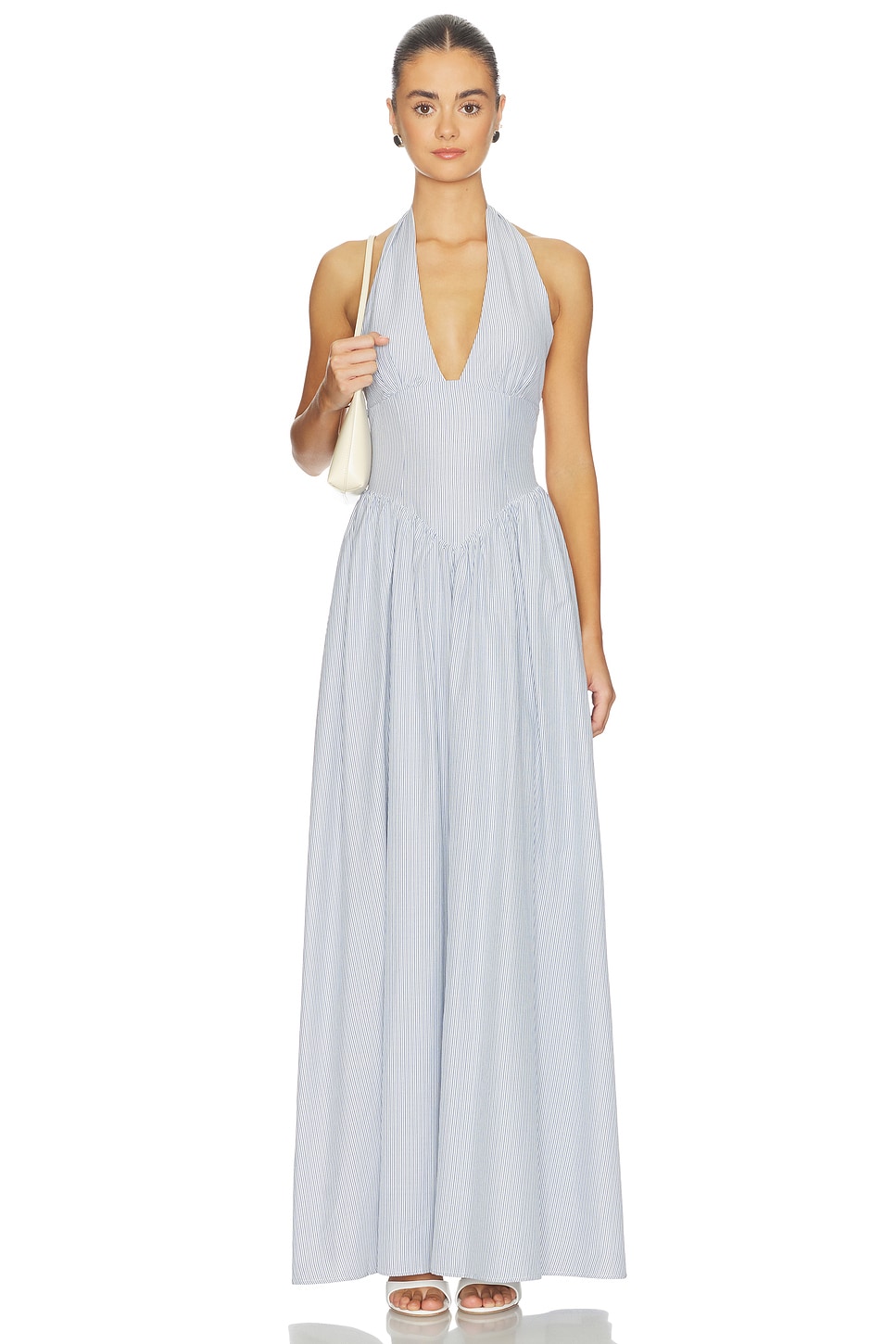 Leeaster Halter Maxi Dress in Blue Stripe View 1 of 4