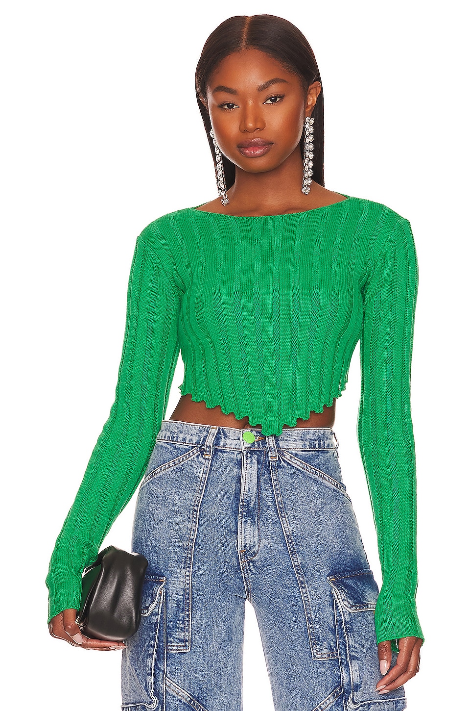 MORE TO COME Daya Crop Sweater Top in Green | REVOLVE