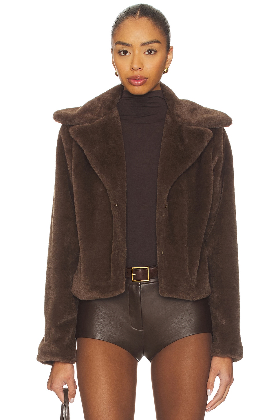 Payton Faux Fur Jacket in Dark Brown View 1 of 5