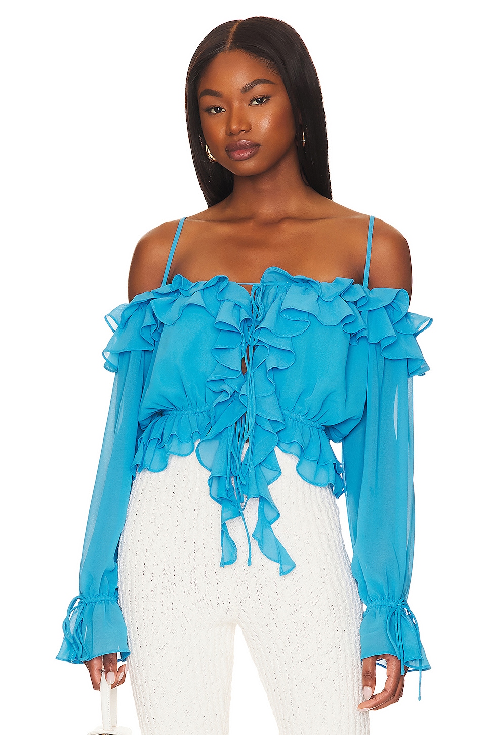 Blue store ruffle top