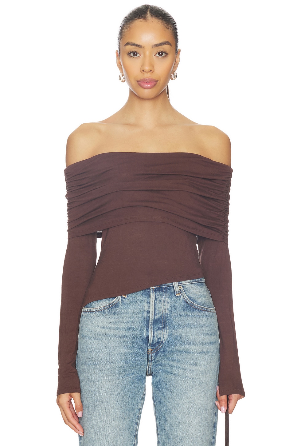 Andrea Off Shoulder Top in Dark Brown View 1 of 4