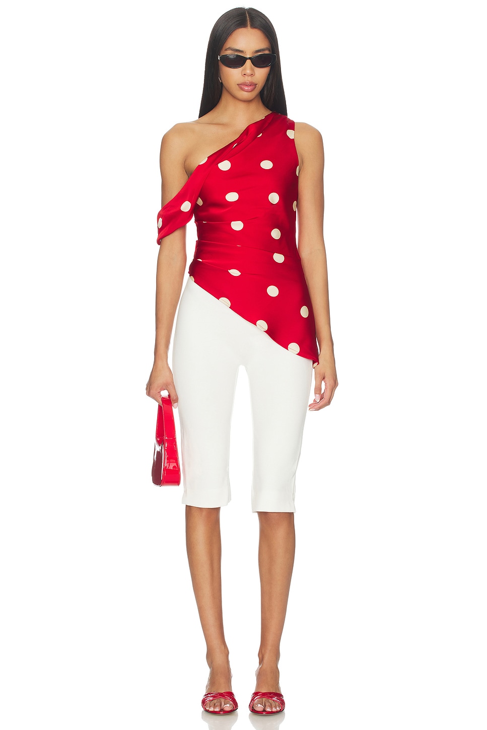 MORE TO COME Mindy Off Shoulder Top in Red & White Dot | REVOLVE