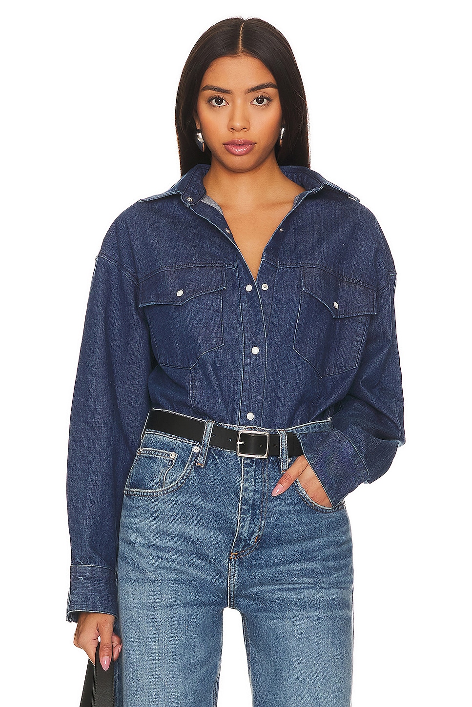 Moussy Vintage Ansel Western Shirt in Dark Blue REVOLVE