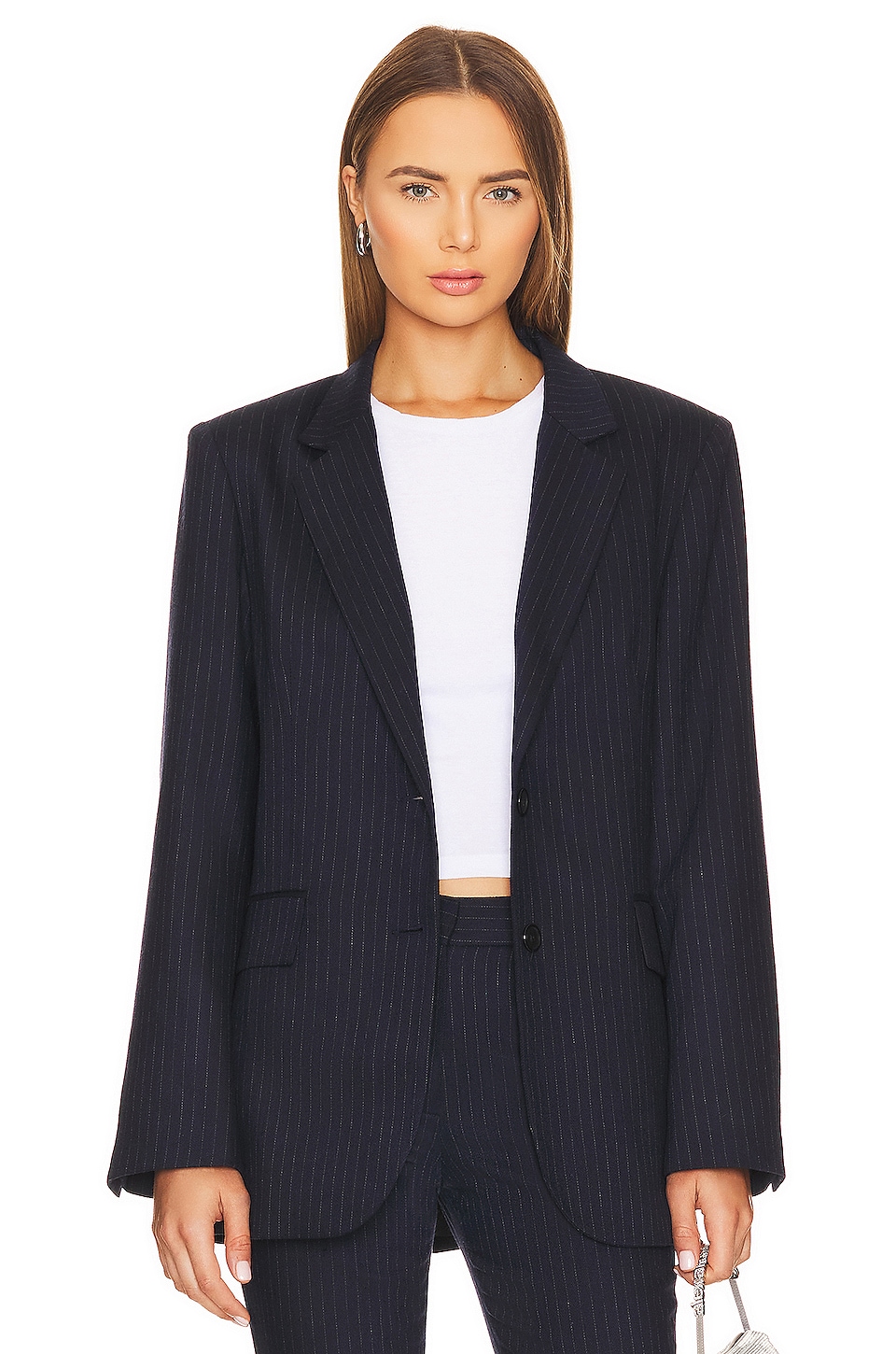 Navy Blue Pinstriped Pant Suit (Size 8)
