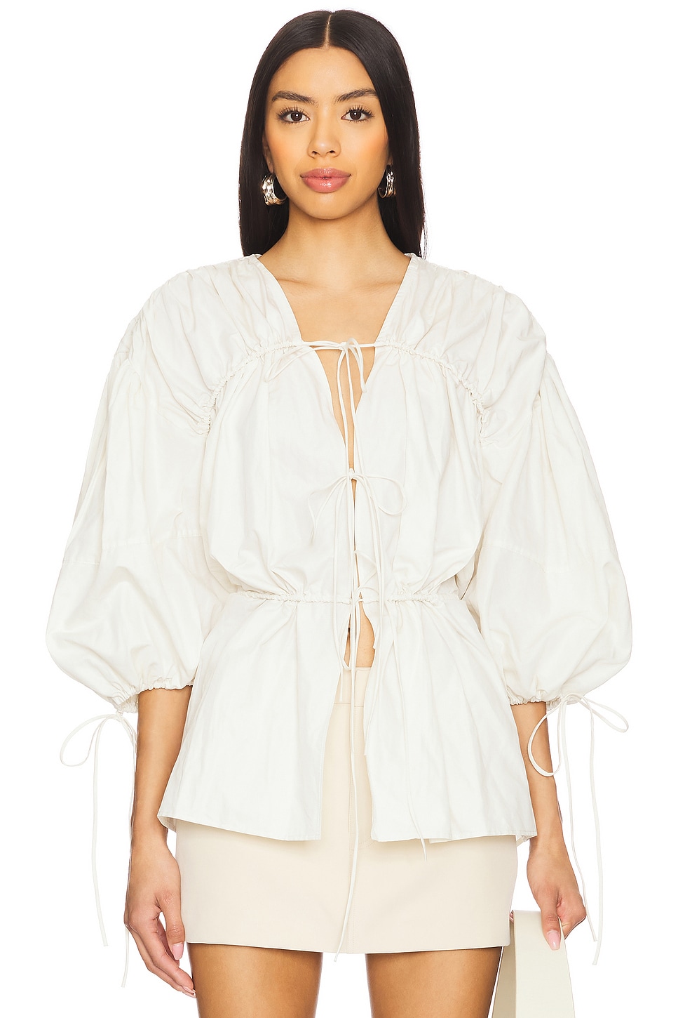 高い信頼 厚い信頼 Marques ' White - ブラウス RUCHED LACES WRINKLED Almeida シャツ/ブラウス(長袖/七分)
