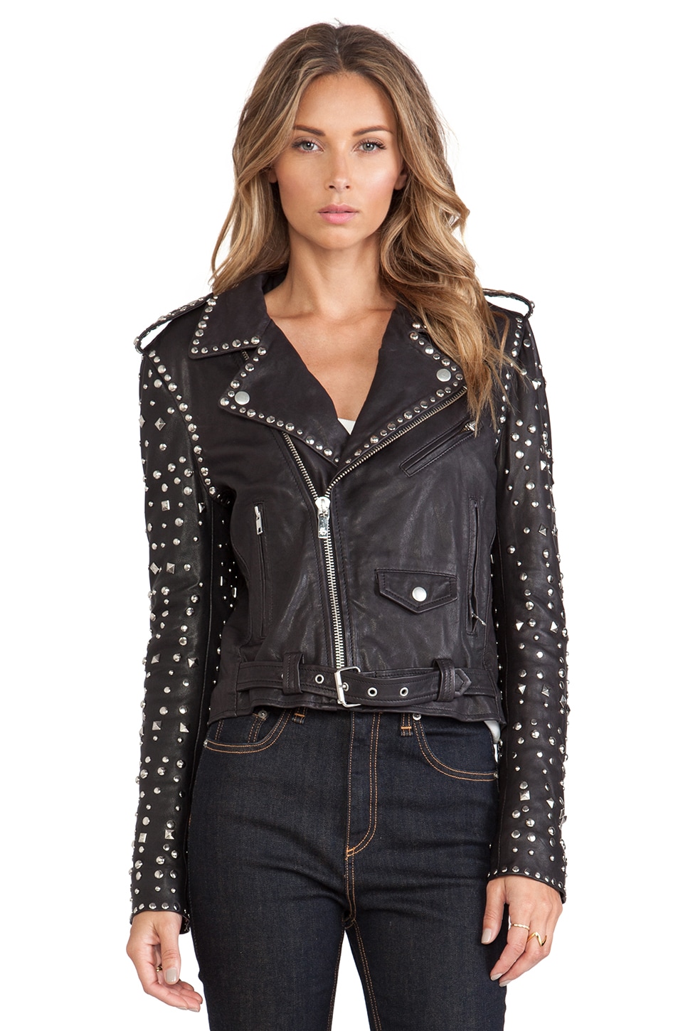 Maison Scotch Studded Leather Jacket In Black Revolve