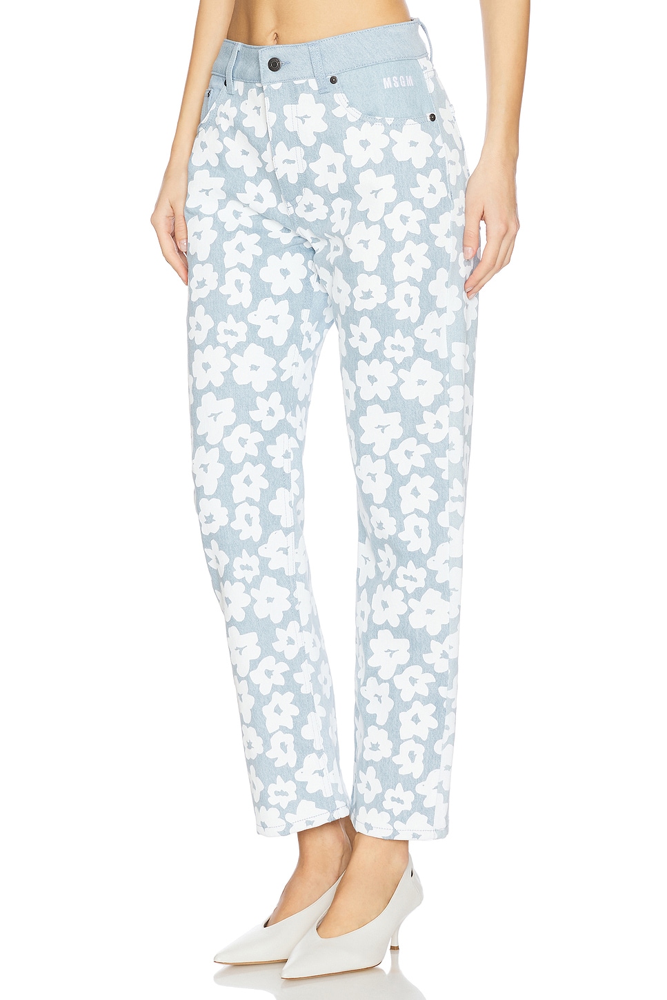 Flower Print Wide Leg Jeans - Thumbnail 3