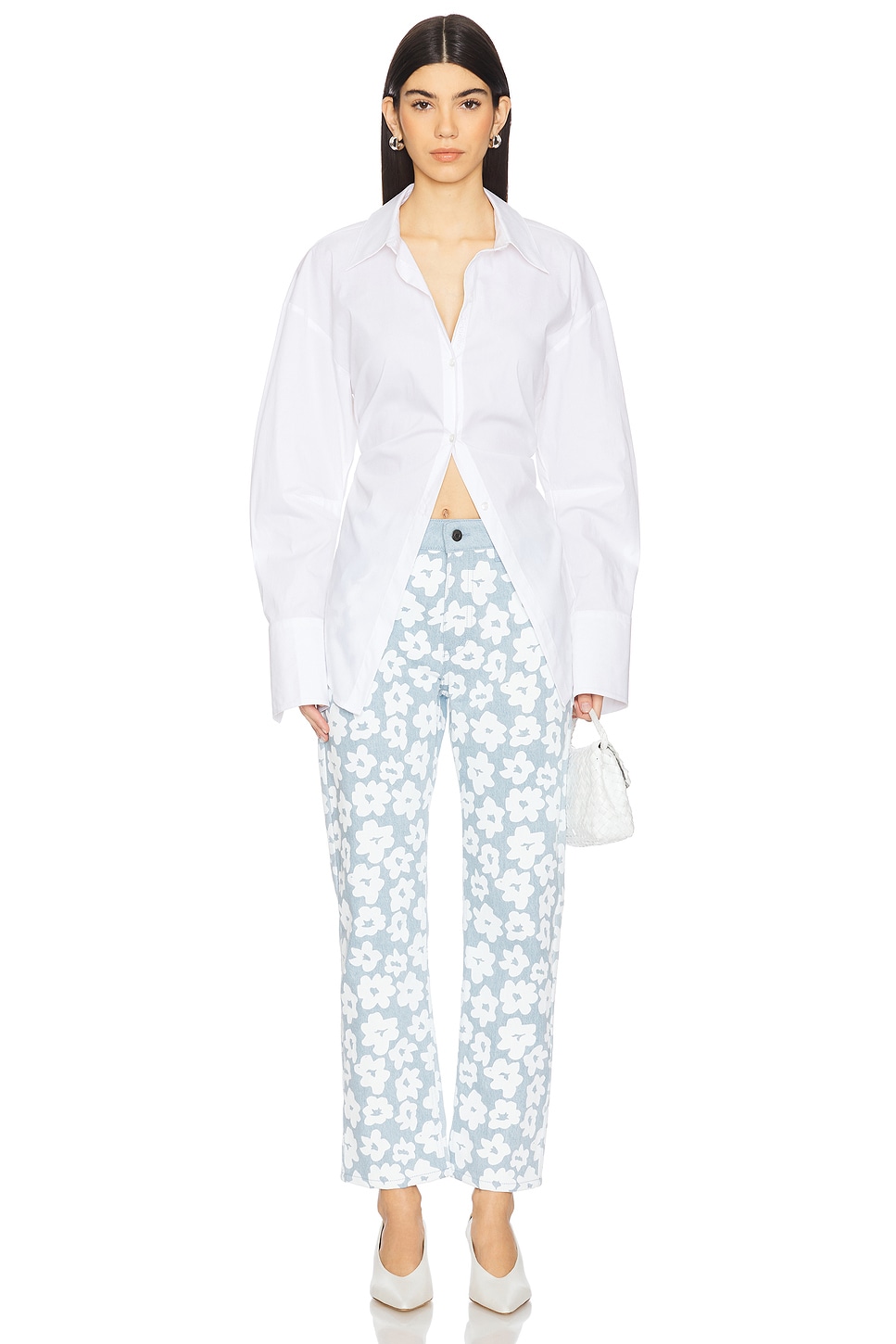 Flower Print Wide Leg Jeans - Thumbnail 5