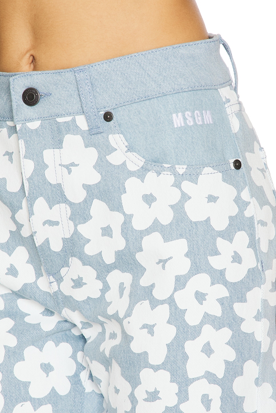 Flower Print Wide Leg Jeans - Thumbnail 6