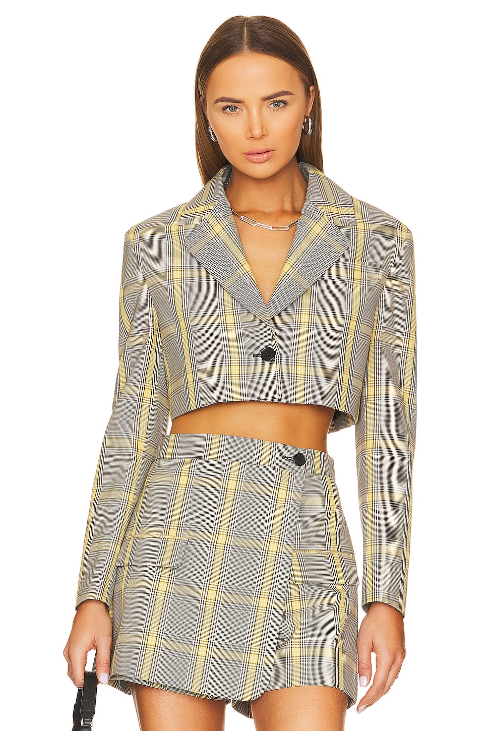 Cropped plaid store blazer