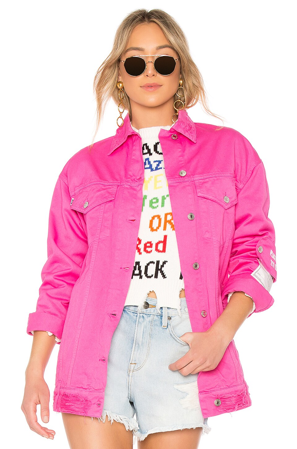 neon pink denim jacket