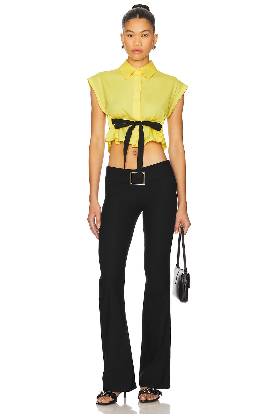 MSGM| (3541MDL06 237790 89) MSGM Tied Waist Shirt in Light Yellow | REVOLVE