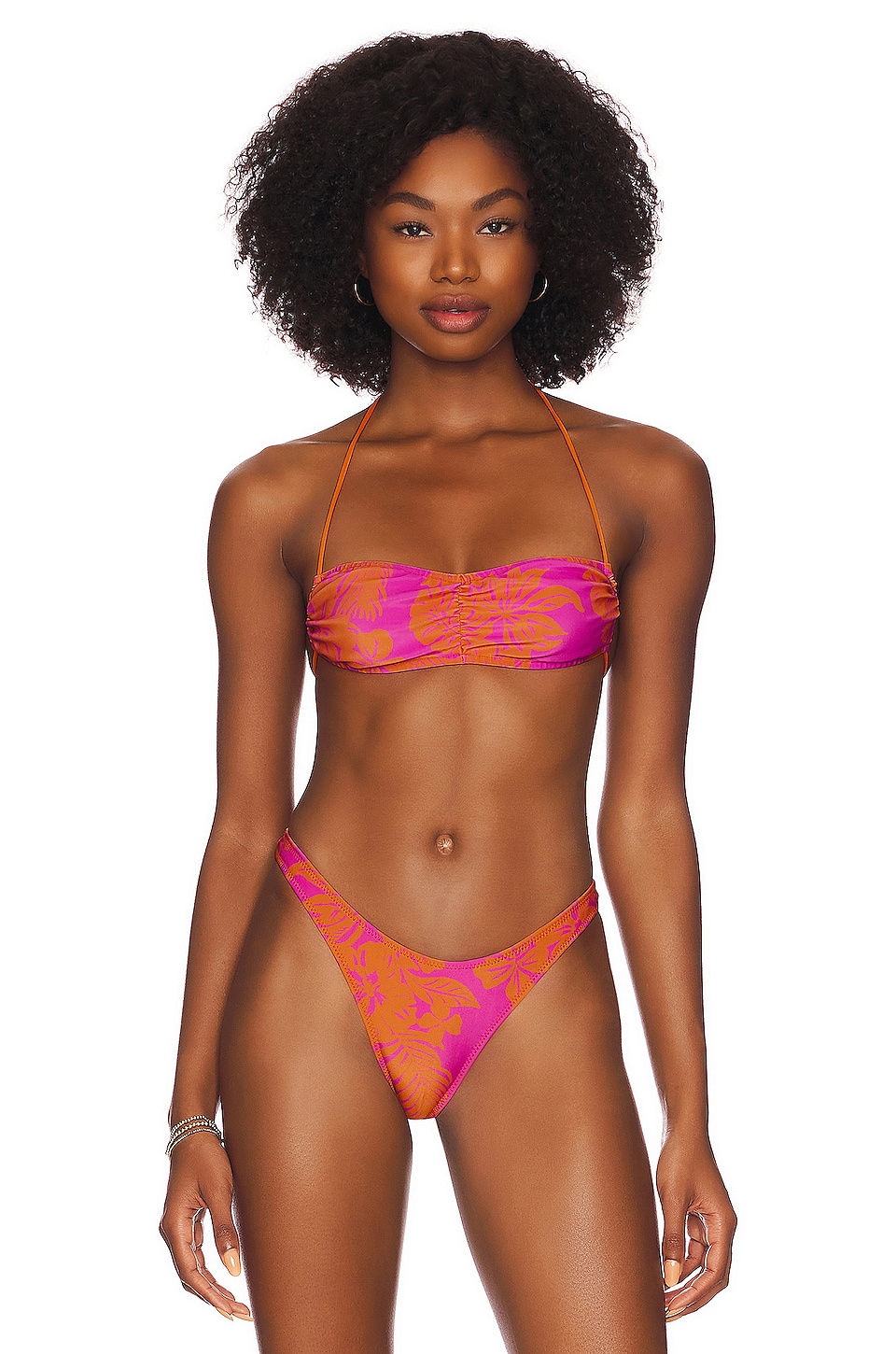 Melissa Simone Ruched Bikini Top in Pink & Orange