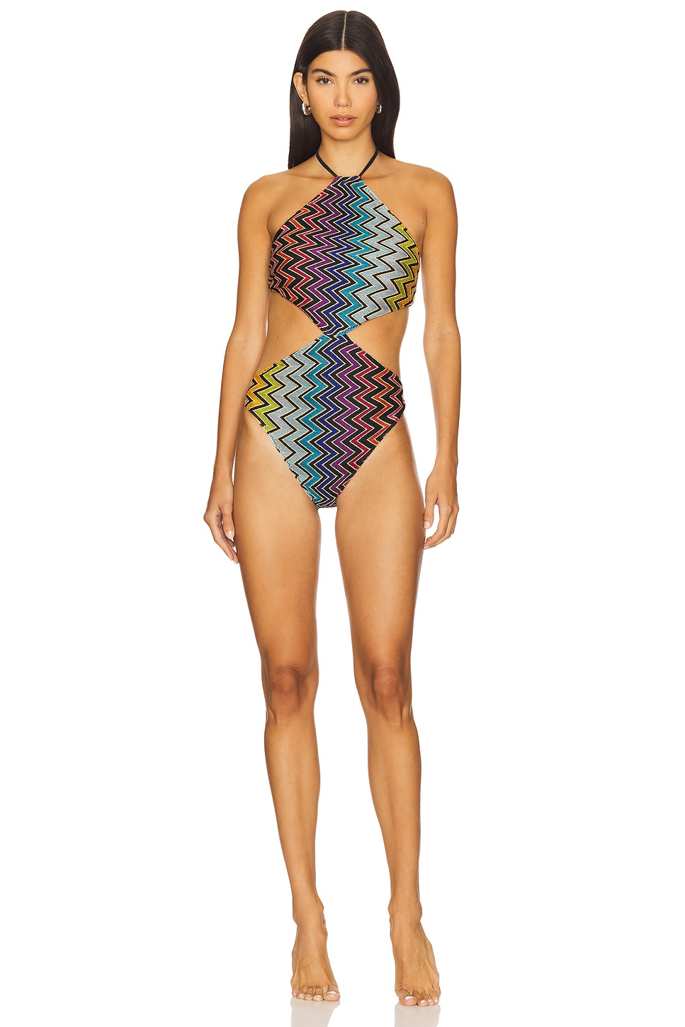 ワンピース MISSONI VISCOSE ONE-PIECE Zig zag lamé viscose one-piece swimsuit with halter neck