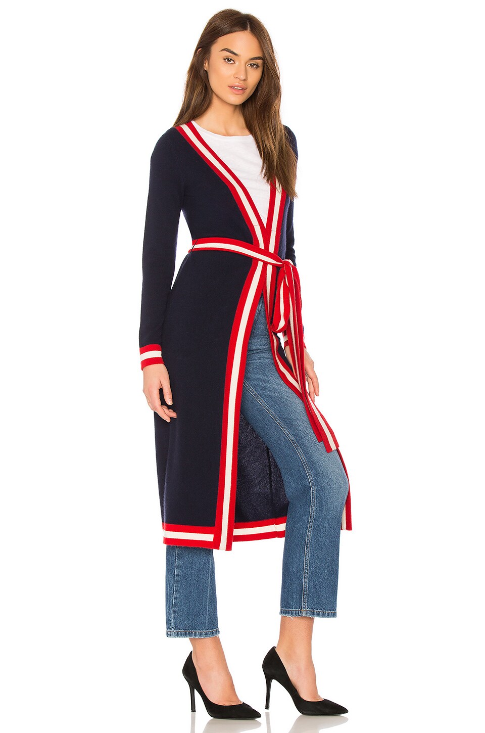 MADELEINE THOMPSON Ibis Cardigan in Navy, Red & Cream
