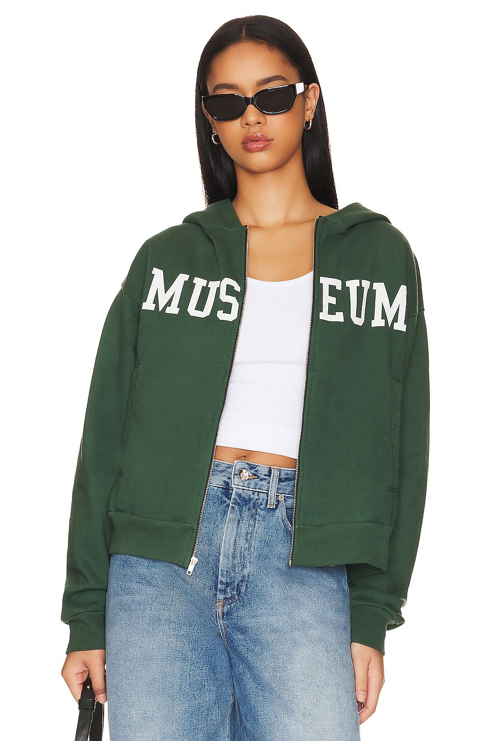 Museum of Peace and Quiet Varsity Zip Up Hoodie in Forest