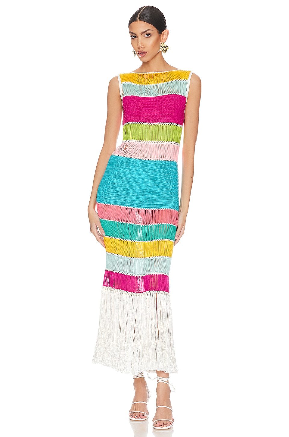 90's Abstract Crinkle Rainbow Midi Dress by Bila main image 0