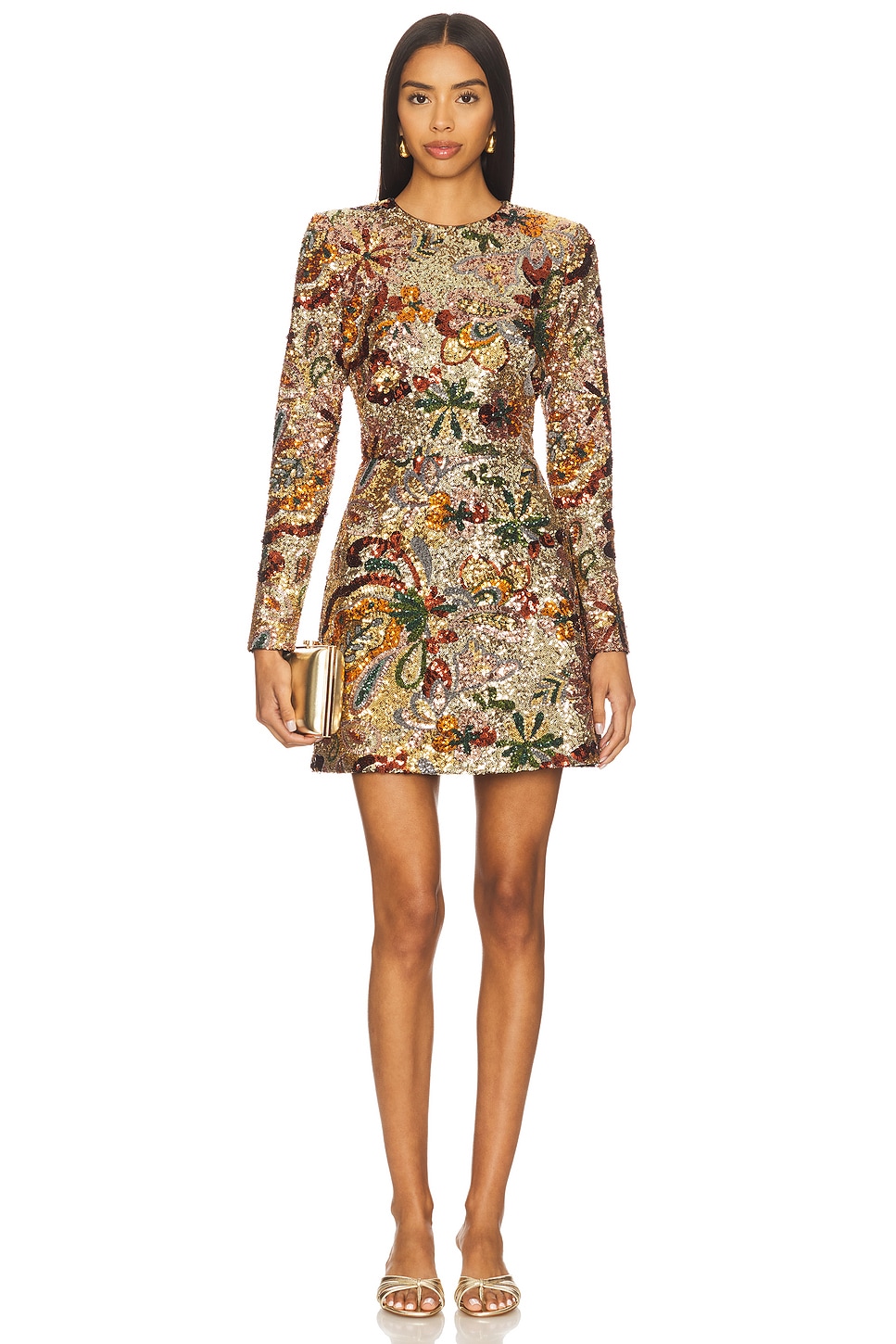 Nadine Merabi Camile Embellished Sequin Long Sleeve Mini Dress in Multi in  Gold | REVOLVE