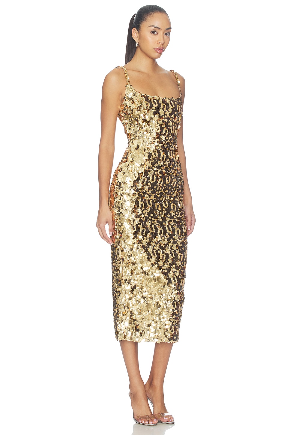 Nadine Merabi Karlie Gold Midi Dress