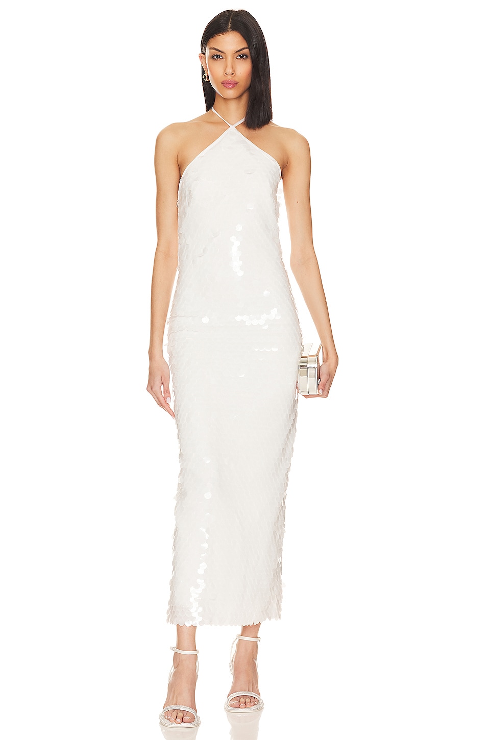 The New Arrivals by Ilkyaz Ozel BlancaTriangle Neck Dress in White Sequin |  REVOLVE
