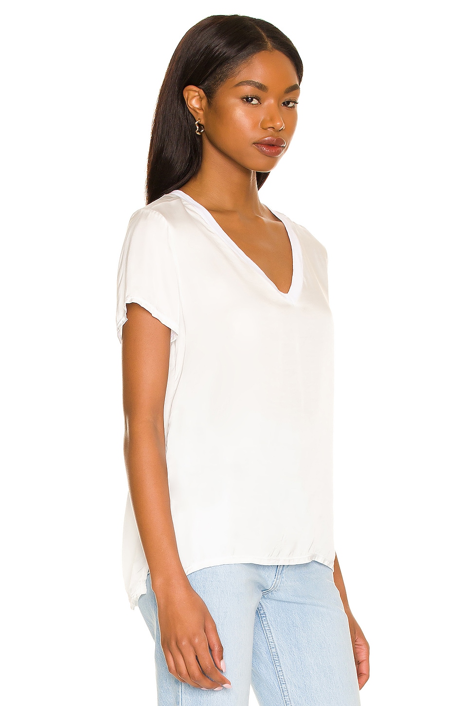 Nation Los Angeles June Sateen V Neck Top in White