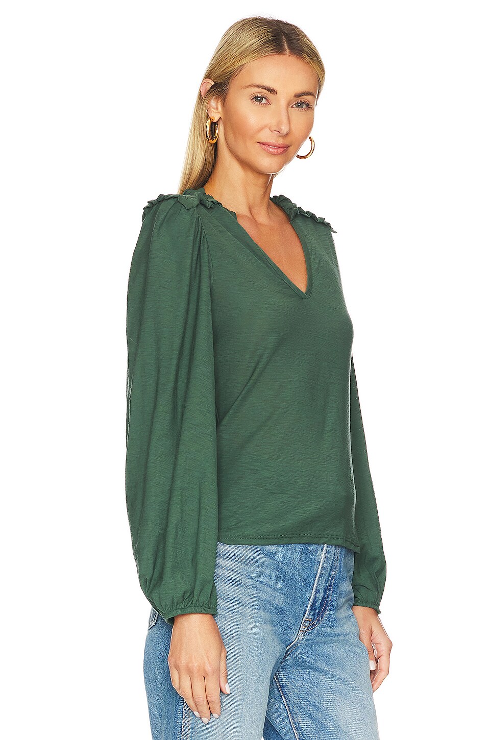 Nation LTD Dolly Smocked Shoulder Top in Evergreen