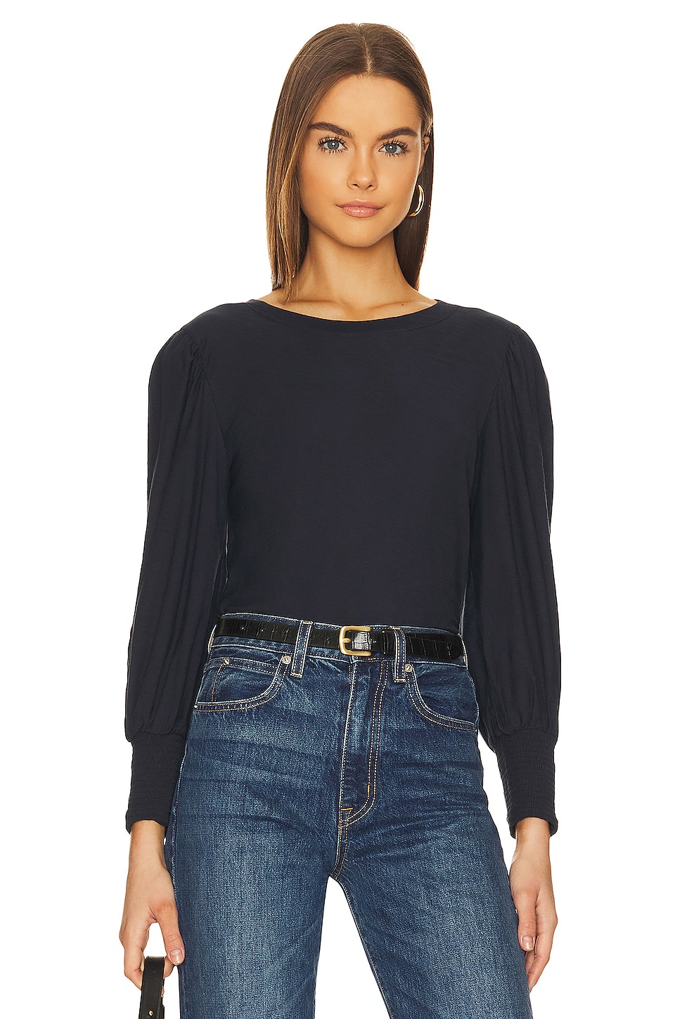 Nation LTD Loren Smocked Peasant Top in Night Horizon | REVOLVE