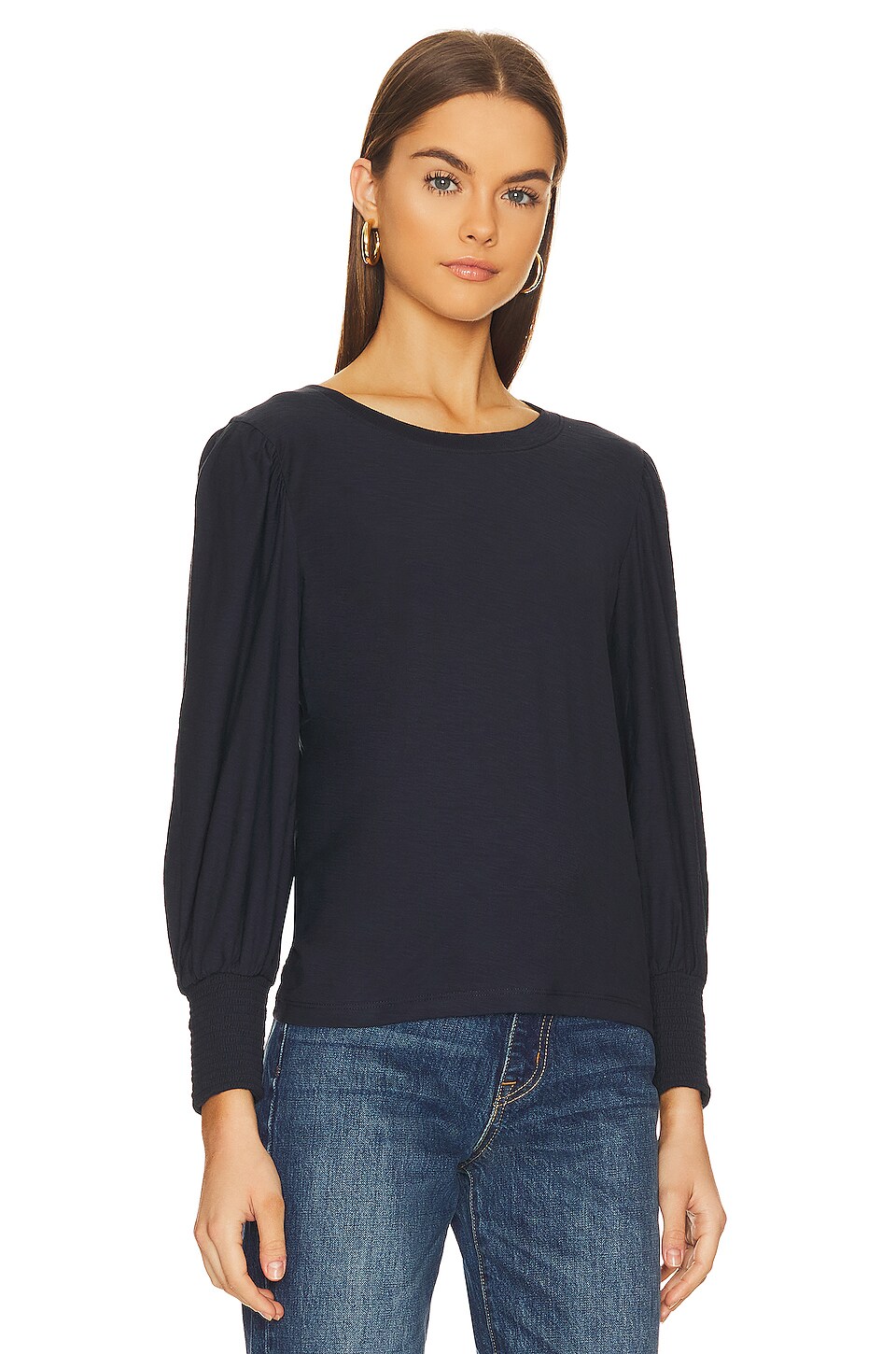 Nation LTD Loren Smocked Peasant Top in Night Horizon