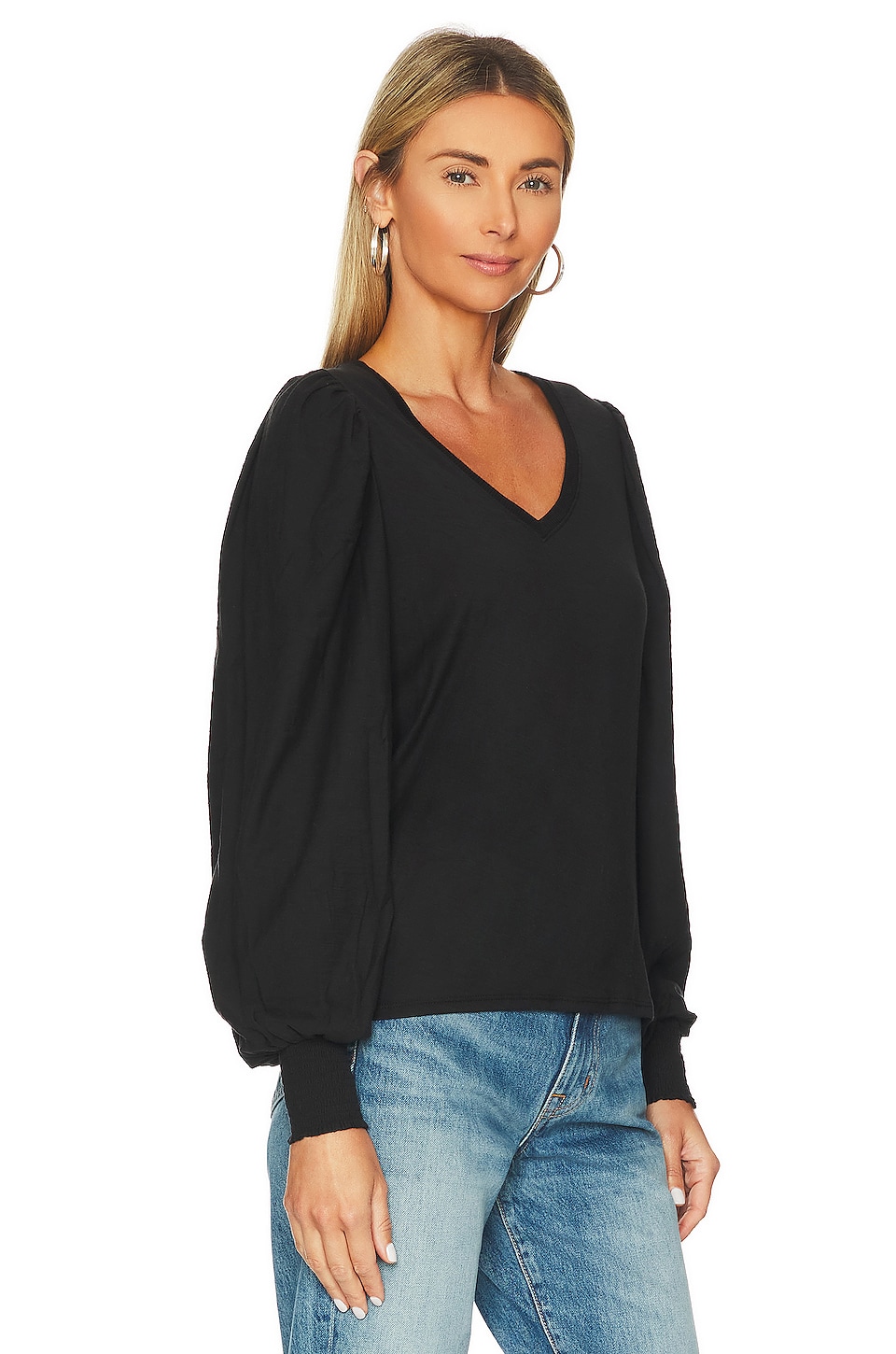 Nation LTD Tabitha Full Sleeve V Neck Top in Jet Black