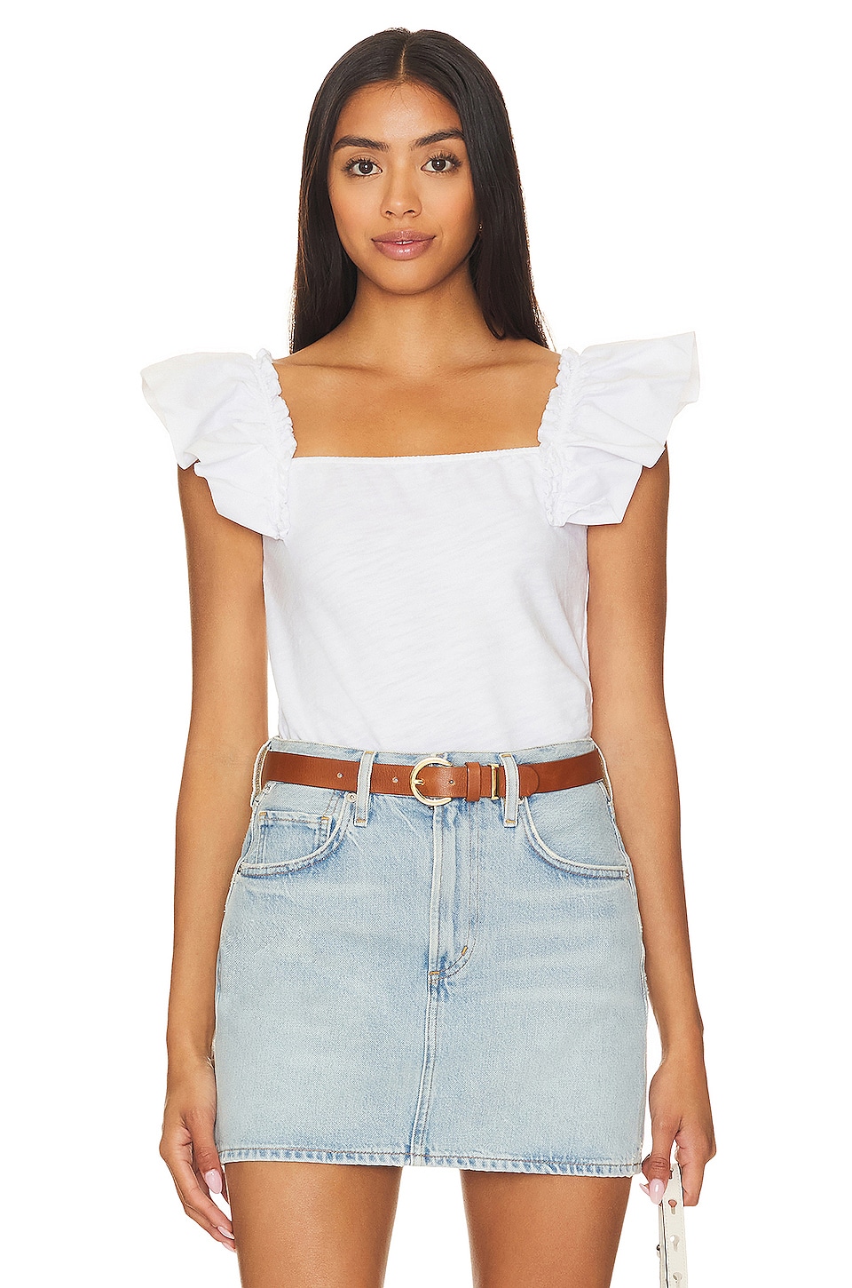 Ruffle square best sale neck top