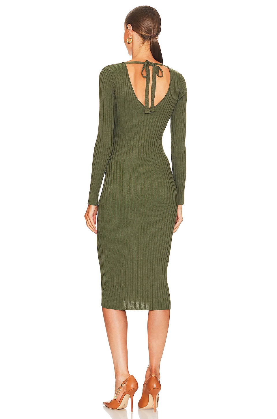 Nbd Bekah Deep V Midi Dress In Olive Green Revolve