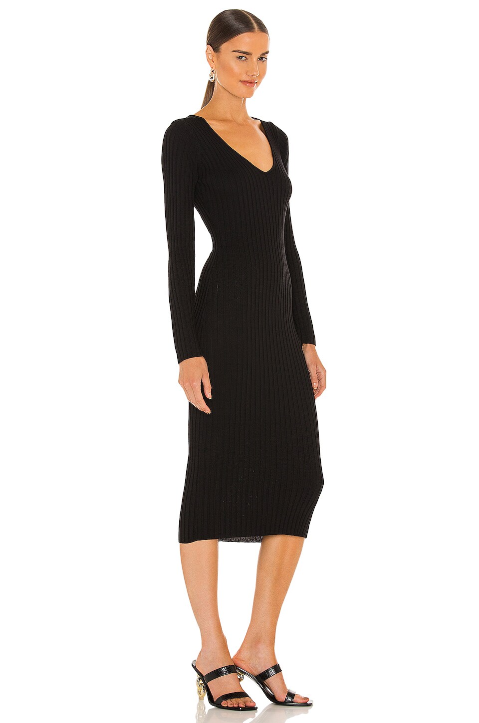 NBD Bekah Deep V Midi Dress in Black | REVOLVE