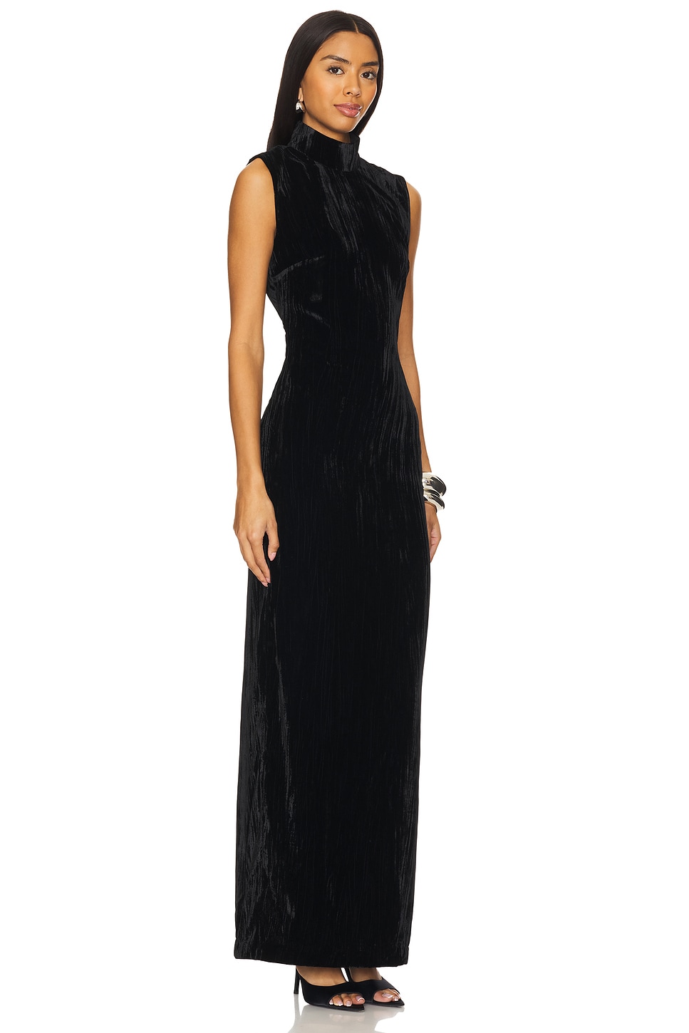 Crinkled Velvet Backless Dress - Thumbnail 3