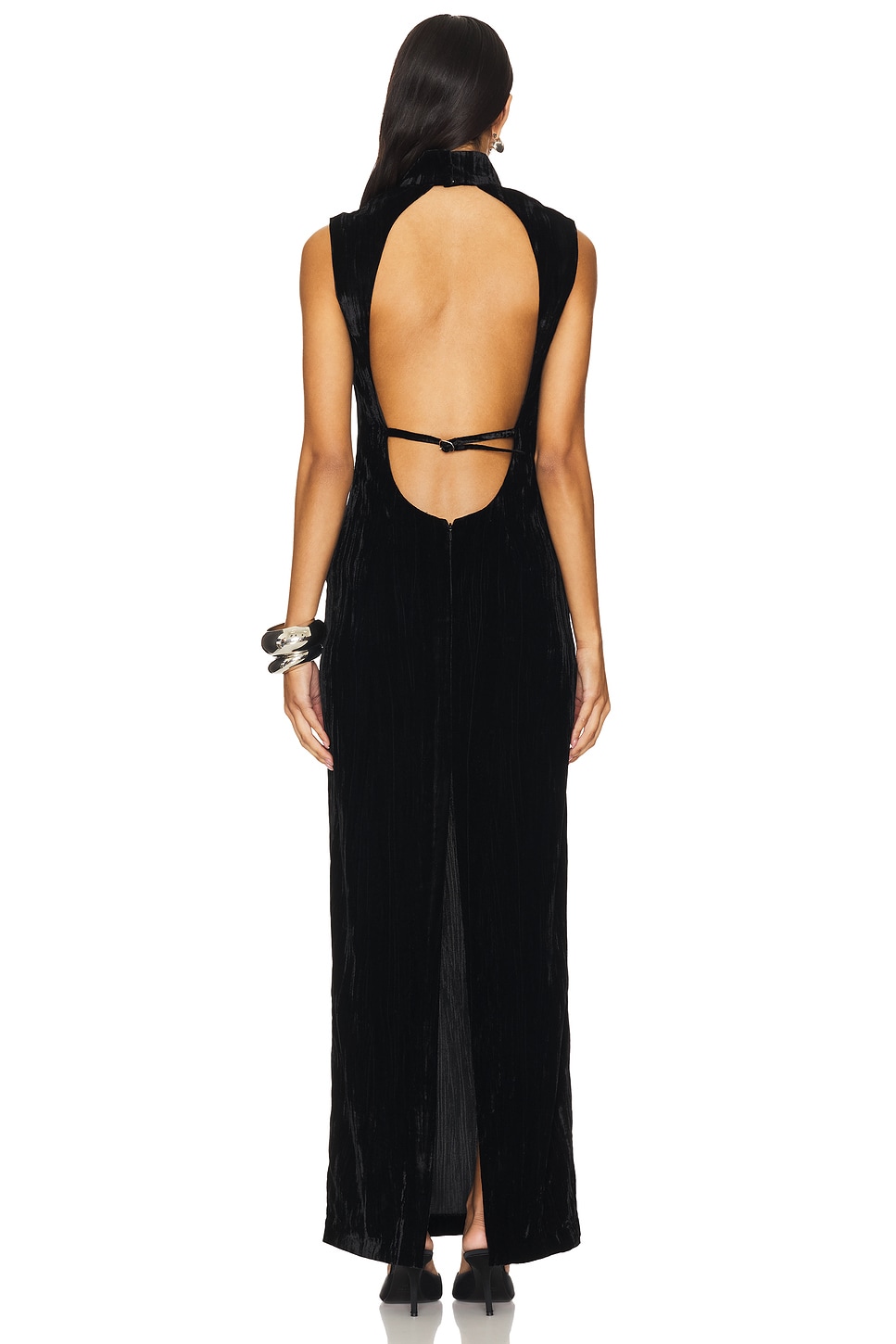 Crinkled Velvet Backless Dress - Thumbnail 4