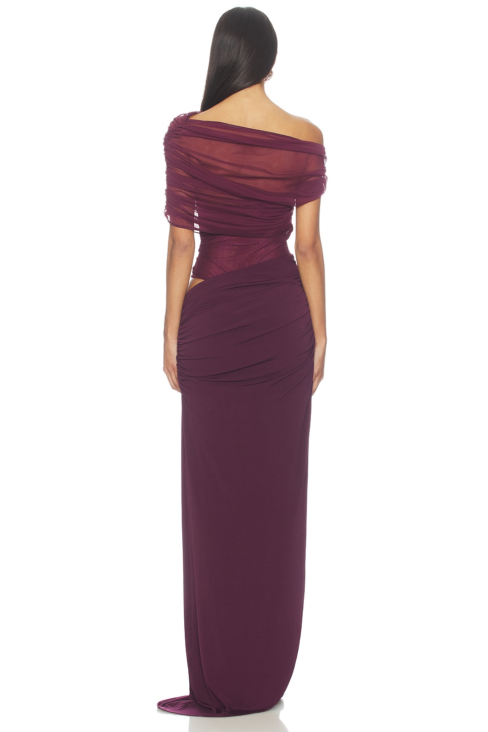 chinese dress ladies Lanetta Plum Ruched High-Neck Maxi Dress With Split  Club L London