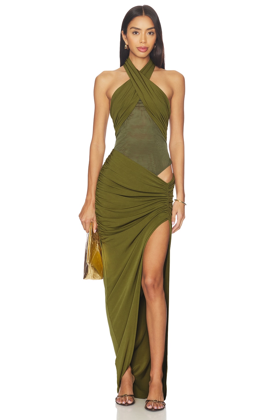moss green evening dress Cortana main image 0
