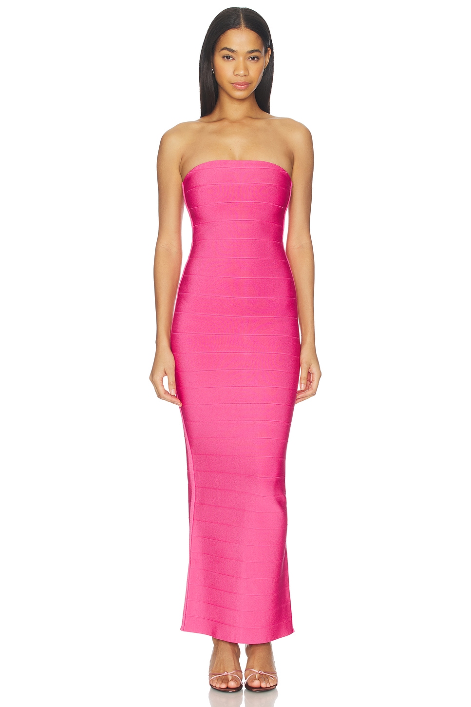 strapless open back dress Eryn Puff Sleeve Jacquard Mini Dress Hot Pink main image 0