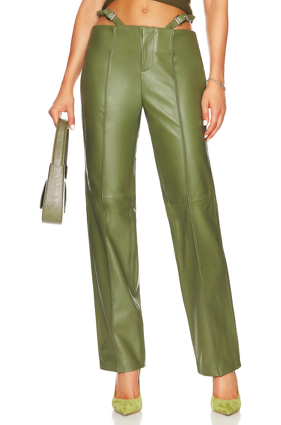 NBD Jaden Leather Pant in Olive Green REVOLVE