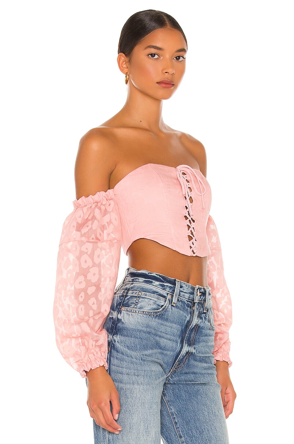 NBD Fauna Off Shoulder Top in Blush